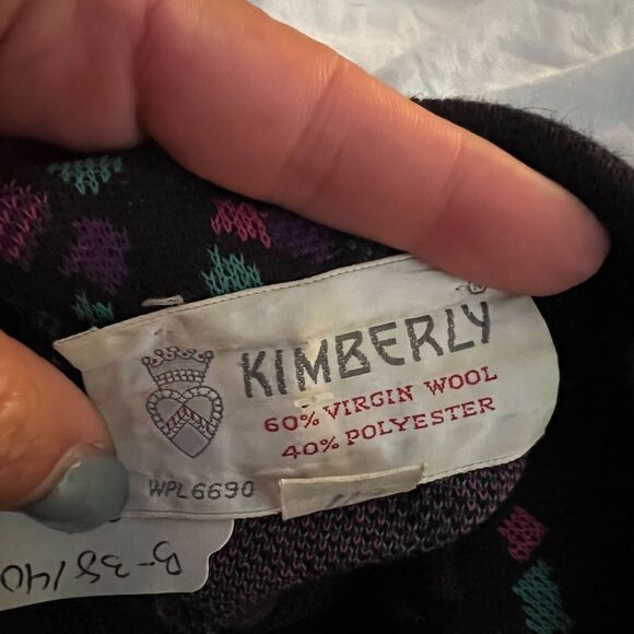 VIRGIN WOOL KNIT 60’s 60s Vintage 70’s 70s Kimberly Knit Geometric Black Dress M - Picture 11 of 11